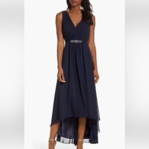 Embellished Navy Blue Maxi Chiffon Sleeveless V-Neck Women’s Dress XL